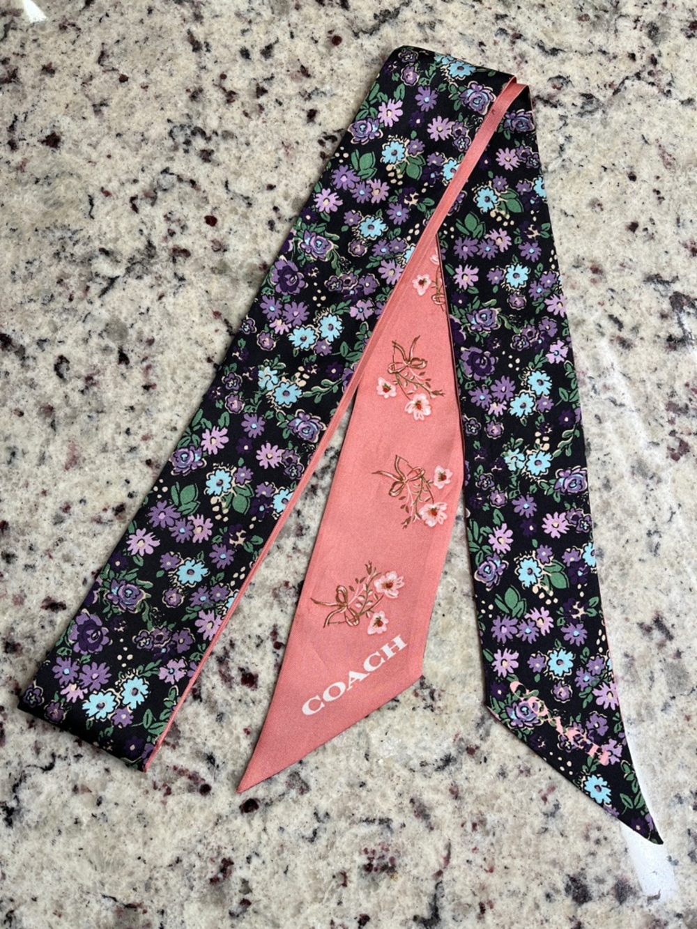 Coach Floral 2Sided Silk Skinny Bag Scarf EUC